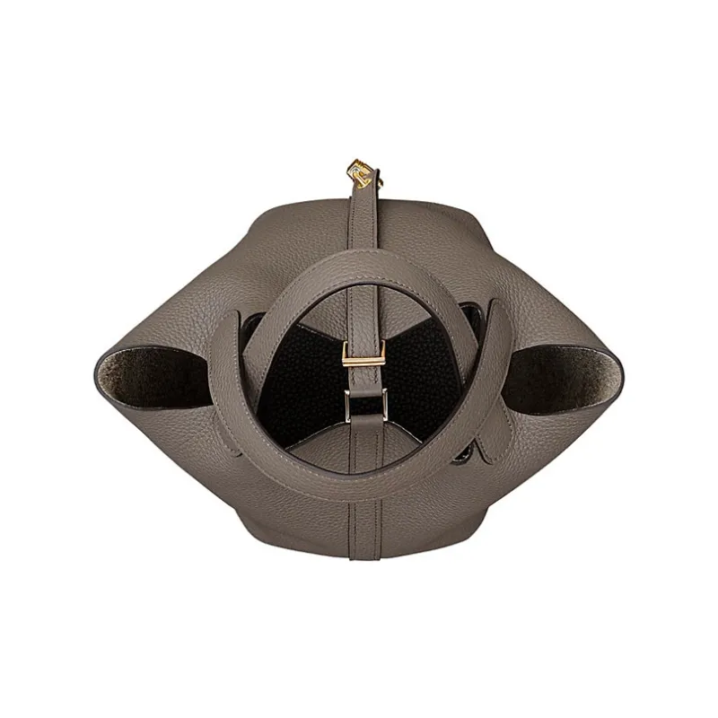HERMES Picotin Lock Little Bull Leather Basket Bag, Bucket Bag, Handbag 18 Women's Tin Gray-2