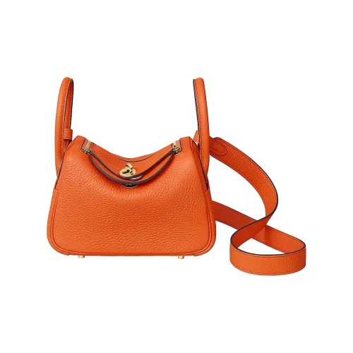HERMES Lindy Taurillon Clemence Leather Handbags Shoulder Bag Crossbody Bag Mini Women's 9J Feu Flame Orange