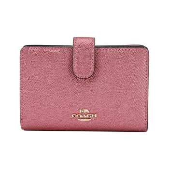 COACH Corner Zip Leather Card Holder Wallet Women's Rose Pink