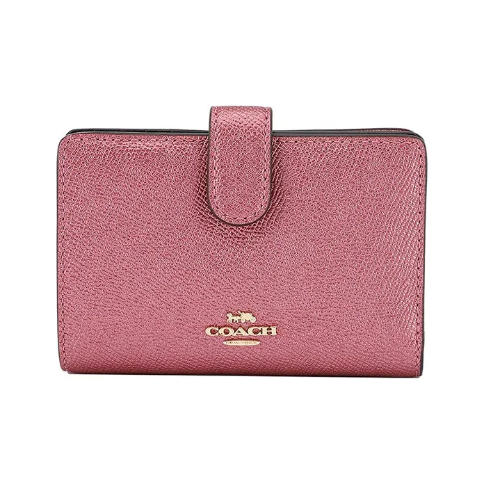 COACH Corner Zip Leather Card Holder Wallet Women's Rose Pink-0