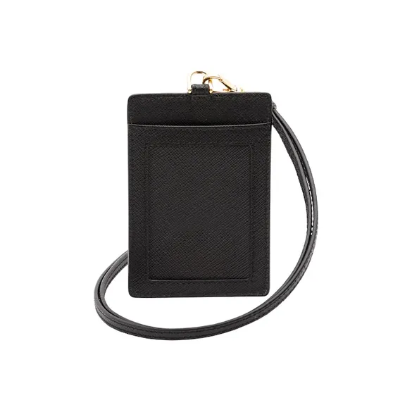 PRADA Leather ID Badge Holder Women's Black-1