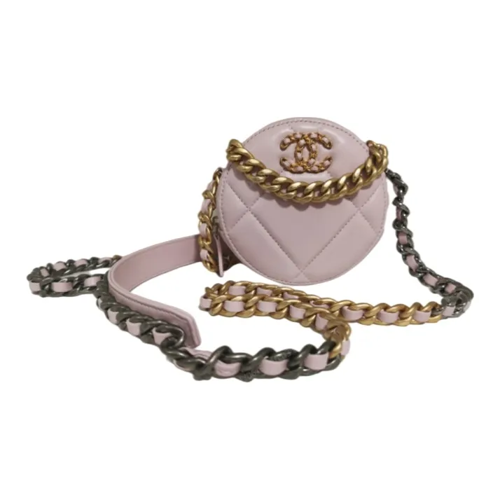 CHANEL 19Bag Sheepskin Small Round Bag, Evening Bag, Clutch, Shoulder Bag, Crossbody Bag Mini Women's Pink-0