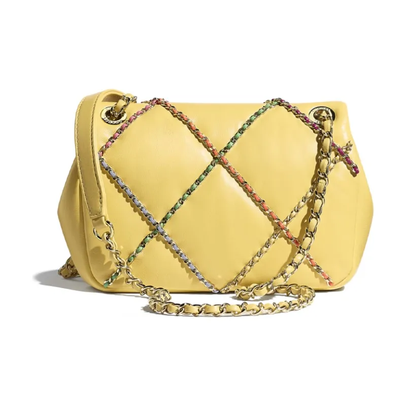 CHANEL 19Bag Lambskin & Metal Crossbody Handbag, Shoulder Bag Tubas Women's Yellow-1