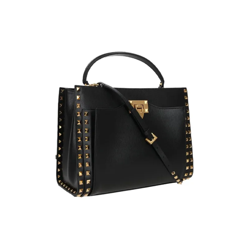 Valentino Rockstud Leather Handbag Medium Size Women's Black-1