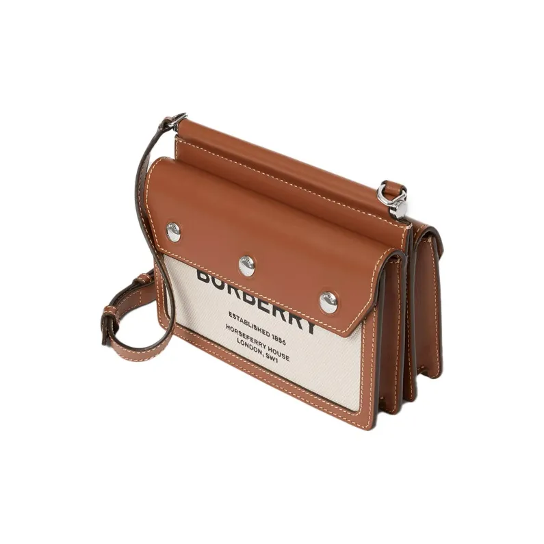 Burberry Title Cow Leather Messenger Bag, Crossbody Bag, Shoulder Bag Mini Unisex Natural & Malt Brown-2