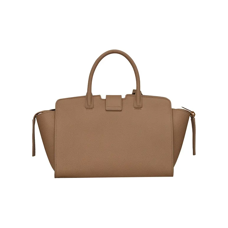 SAINT LAURENT Grain Leather Tote Handbag Unisex Taupe-3