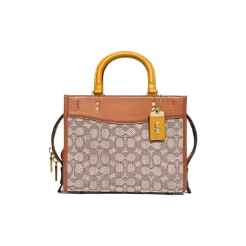 COACH Rogue Textile Paper Bag Shoulder Bag Crossbody Bag Handbag Medium Size Women's Brown & Monogram