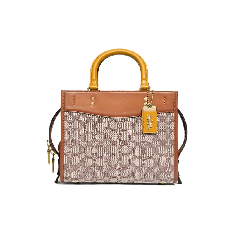 COACH Rogue Textile Paper Bag Shoulder Bag Crossbody Bag Handbag Medium Size Women's Brown & Monogram-0