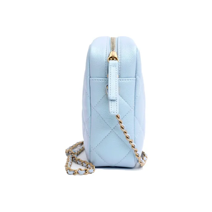 CHANEL 21K Winter Cow Leather Shoulder Bag Cell Phone Pouch Box Bag Crossbody Bag Regular Women's Light Blue-4