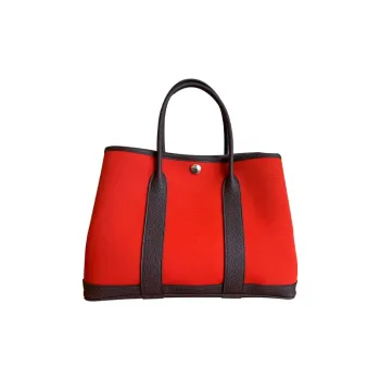 HERMES Garden Party Canvas With Leather Handbag Unisex Hermes Orange & Saddle Red