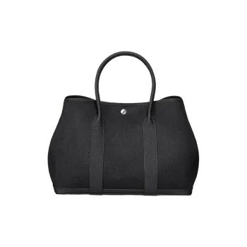 HERMES Garden Party Canvas With Negonda Calfskin Garden Handbag Unisex Black
