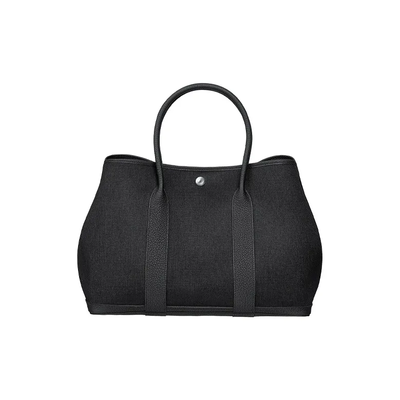 HERMES Garden Party Canvas With Negonda Calfskin Garden Handbag Unisex Black-0