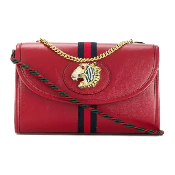 GUCCI Rajah Leather Portable Crossbody Bag Shoulder Bag Women's Red