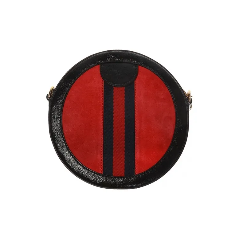 GUCCI Ophidia Suede With Painted Leather Round Cake Bag Shoulder Bag Crossbody Bag Mini Women's Red/Black-2