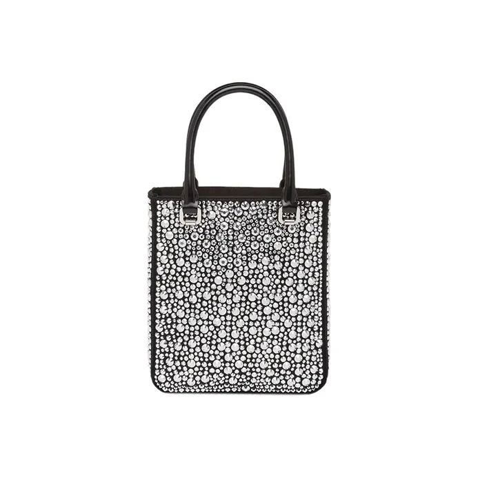 PRADA Satin Tote Bag Shopping Bag Shoulder Bag Handbag Small Size Women's Black-2