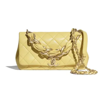 CHANEL 19Bag Smooth Sheepskin & Metal Handbag, Shoulder Bag, Crossbody Bag Women's Yellow/Gold