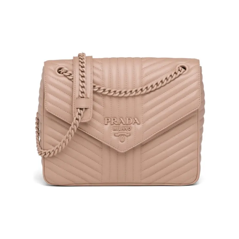 PRADA Diagramme Cow Leather Shoulder Bag Women's Nude Pink-0
