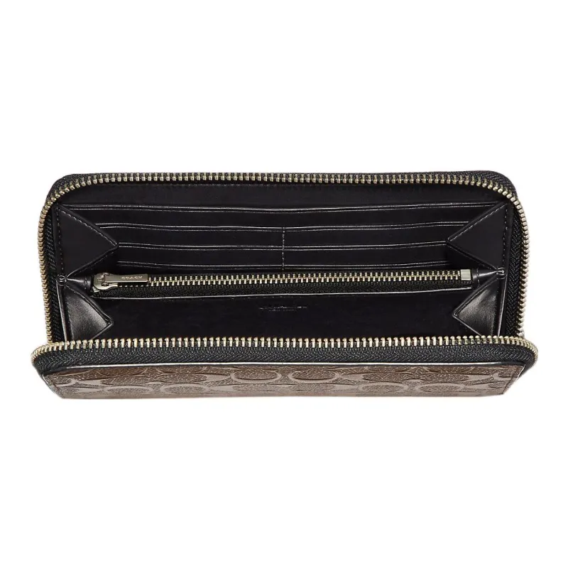 COACH Accordion Zip Twill Leather Wallet Men's Brown-1