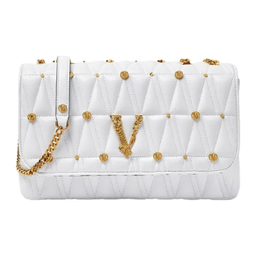 VERSACE Leather Shoulder Bag Crossbody Bag Women's White