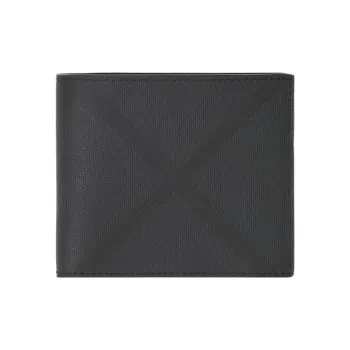 Burberry Smooth Leather Card Holder Wallet Card Clip Men's Black/Gray