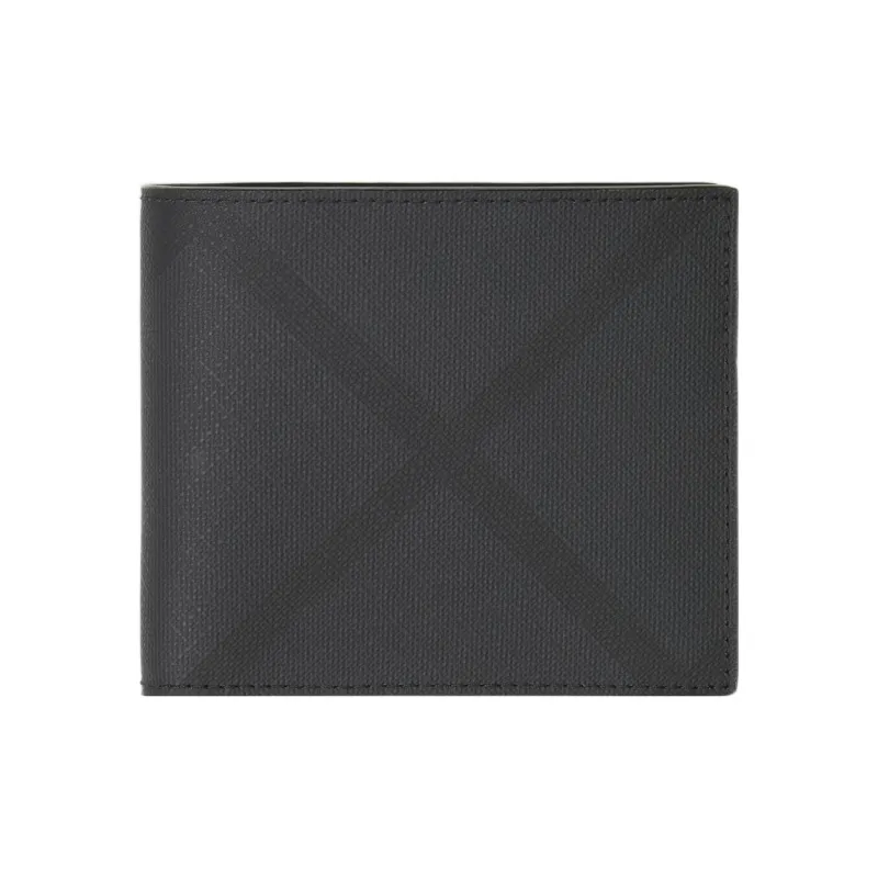 Burberry Smooth Leather Card Holder Wallet Card Clip Men's Black/Gray-0