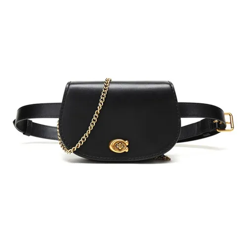 COACH Saddle Cow Leather Crossbody Saddle Bag Fanny Pack Small Size Women's Black