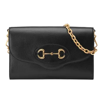 GUCCI Horsebit 1955 Leather Handbag Shoulder Bag Crossbody Bag Small Size Women's Black