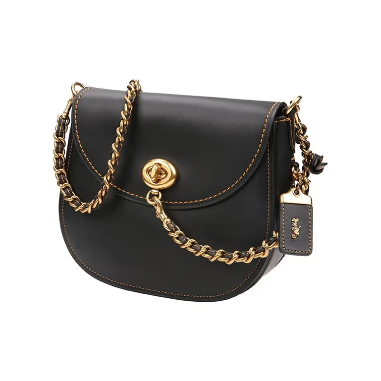 COACH Turnlock Leather Saddle Bag Shoulder Bag Crossbody Bag Small Size Women's Black-1