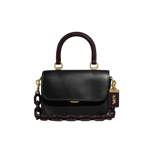 COACH Rogue Leather Trunk Bag Small Square Bag Shoulder Bag Crossbody Bag Handbag Small Size Women's Black/Dark Brown
