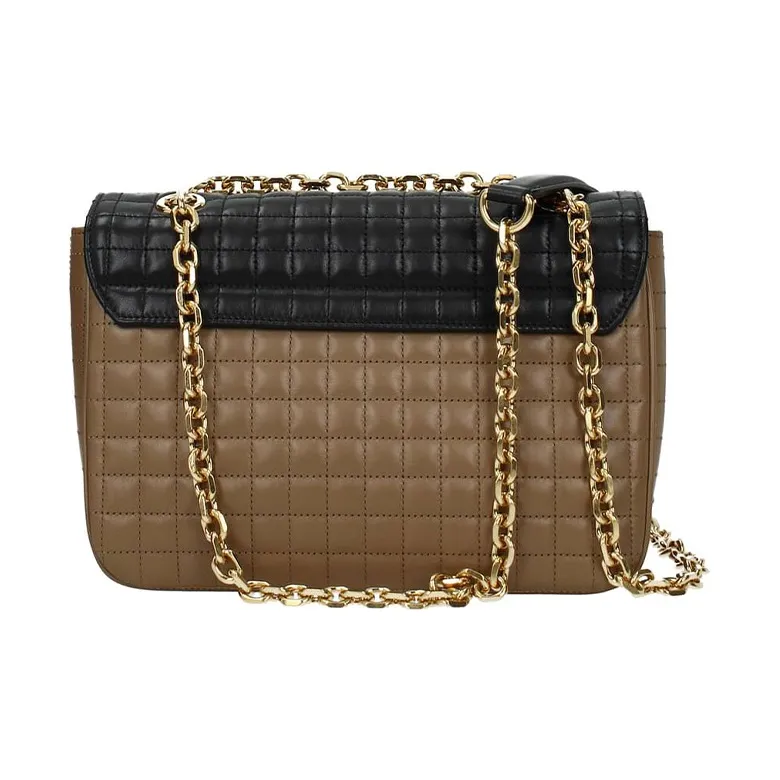 CELINE Leather Tofu Bag Shoulder Bag Crossbody Bag Small Size Women's Brown Black-2