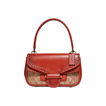 COACH Cody Leather Flap Bag, Portable Crossbody Bag, Shoulder Bag Women's Brown Red & Rusty Monogram