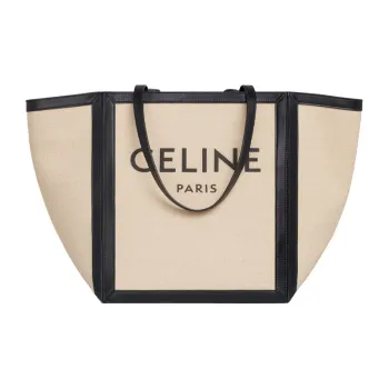 CELINE Fabric With Cow Leather Tote Bag, Shopping Bag, Shoulder Bag, Handbag Regular Women's Grass White/Black