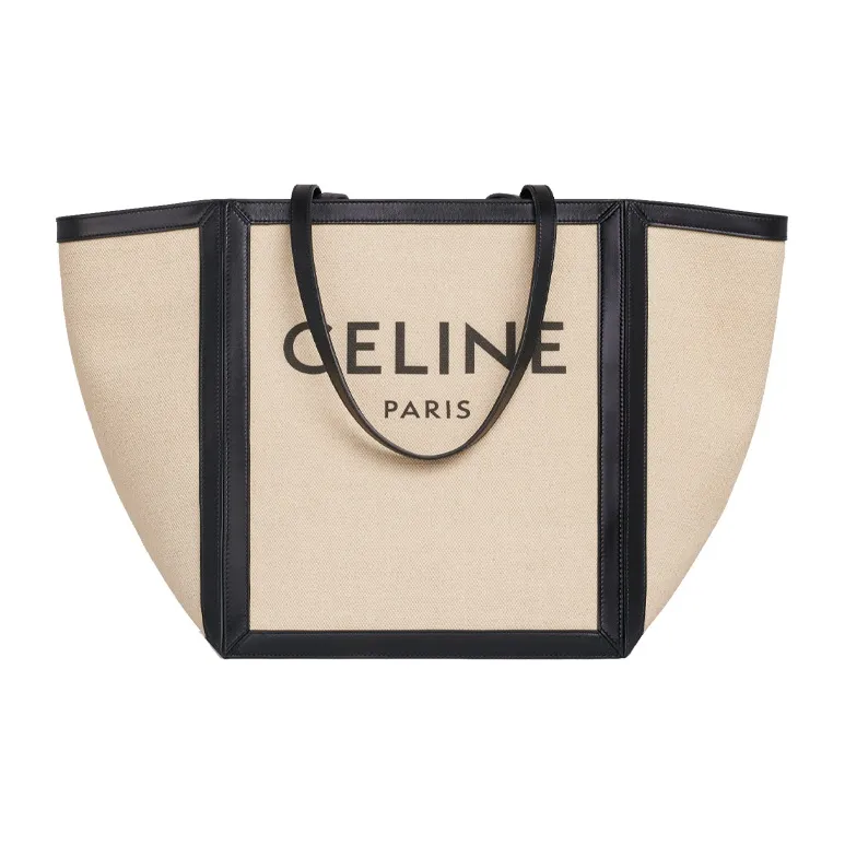 CELINE Fabric With Cow Leather Tote Bag, Shopping Bag, Shoulder Bag, Handbag Regular Women's Grass White/Black-0