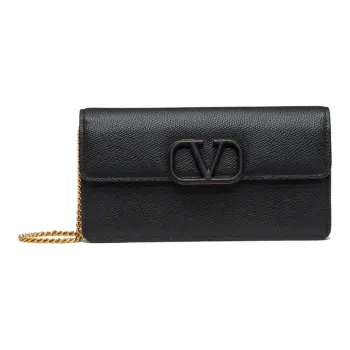 Valentino Vlogo Grained Calfskin Chain Shoulder Bag Clutch Handbag Wallet Women's Black