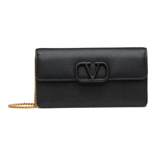 Valentino Wmns Calfskin Logo Signature Grain Chain Single-Shoulder Bag Black