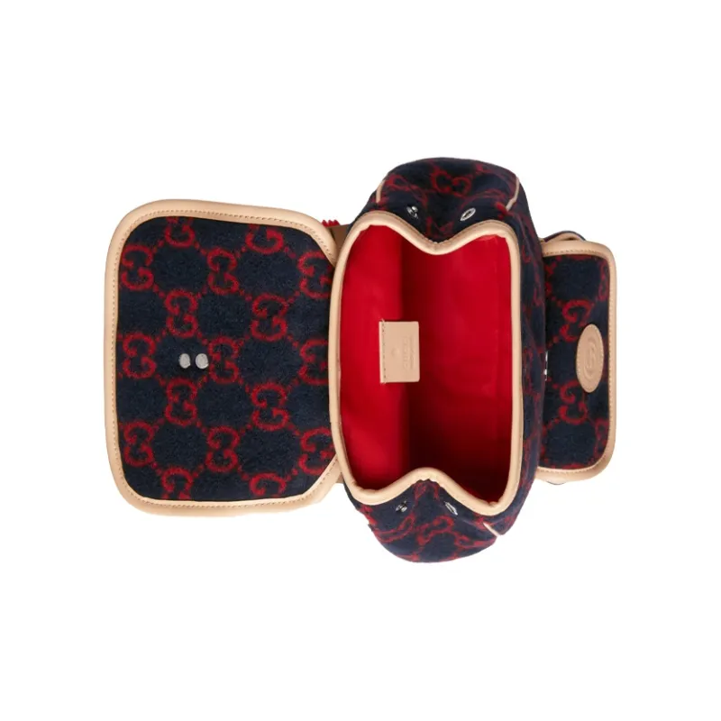 GUCCI Wool Patchwork Leather Backpack Kids' Dark Blue/Red/Beige-5