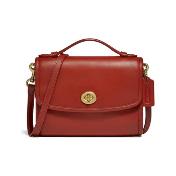 COACH Kip Leather Messenger Bag Handbag Shoulder Bag Crossbody Bag Small Size Women's Red Brown