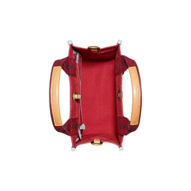 COACH Recycled Tote Leather Canvas Canvas Bag Tote Bag Shopping Bag Handbag Small Size Women's Red-3