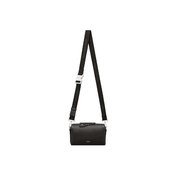 DIOR Grained Calfskin Saddle Bag Cylinder Bag Shoulder Bag Crossbody Bag Men's Black-3