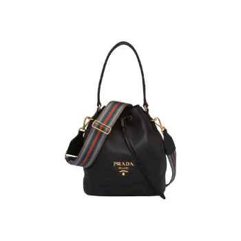 PRADA Cow Leather Bucket Bags Handbags Shoulder Bag Crossbody Bag Women's Black
