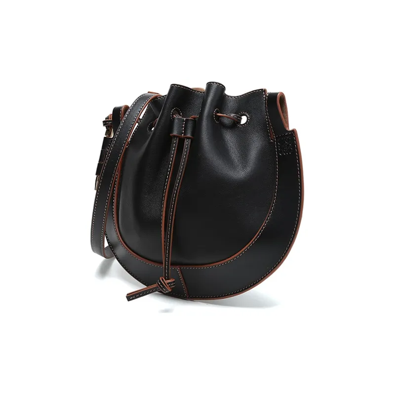 LOEWE Cow Leather Horseshoe Shoulder Bag Crossbody Bag Women's Black-1