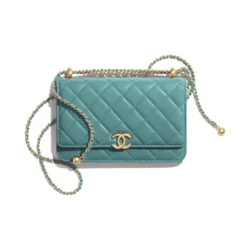 CHANEL Calfskin With Metal Wealth Bag Coin Purse Crossbody Bag Women's Green