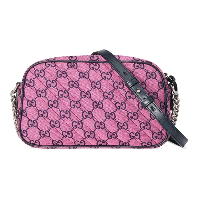 GUCCI GG Marmont Canvas Camera Bag Canvas Bag Shoulder Bag Crossbody Bag Small Size Women's Pink/Black-2