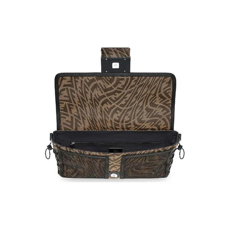 FENDI Baguette Canvas With Leather Baguette Bag Handbag Shoulder Bag Crossbody Bag Large Size Men's Brown-7
