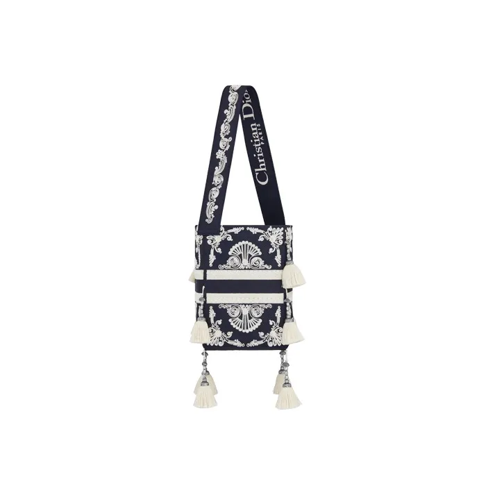 DIOR D-Bubble Collection Embroidery Handbags Shoulder Bags Women's Blue/White-2