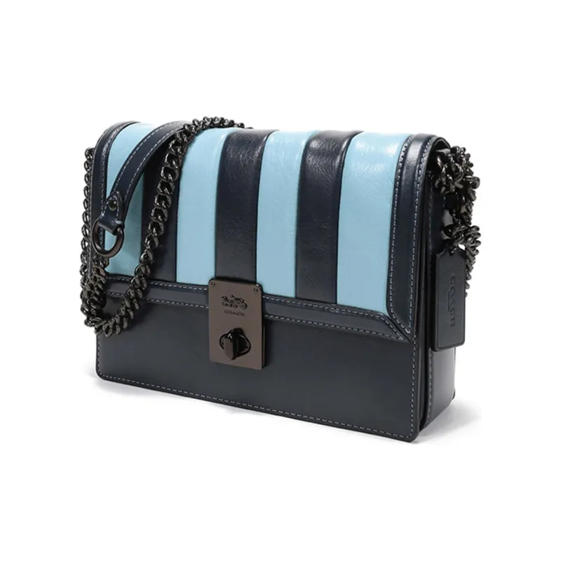 COACH Hutton Quilting Calfskin Small Square Bag, Chain Shoulder Bag Women's Blue, Black & Multicolor-1