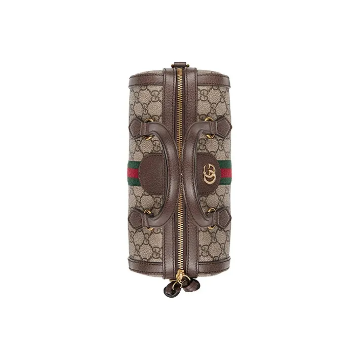 GUCCI Canvas With Leather Boston Bag, Shoulder Bag, Crossbody Bag, Handbag Trumpets Women's Brown-4