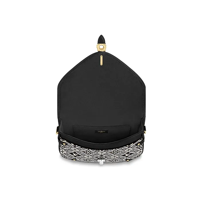 LOUIS VUITTON Saumur Cow Leather Little Twin Stars Handbag Crossbody Bag Medium Size Women's Black White-3