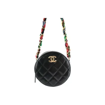 CHANEL Shiny Lambskin & Ribbon & Metal Round Bag, Shoulder Bag, Crossbody Bag Women's Black