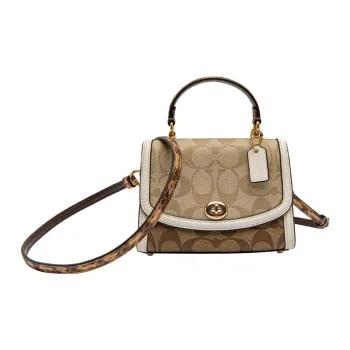 COACH Tilly Canvas With Leather Shoulder Bag Crossbody Bag Handbags Mini Women's Khaki Brown Monogram